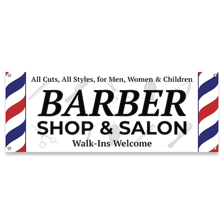 Barber Shop & Salon Walk-Ins Welcome Banner Concession Stand Food Truck Single Sided